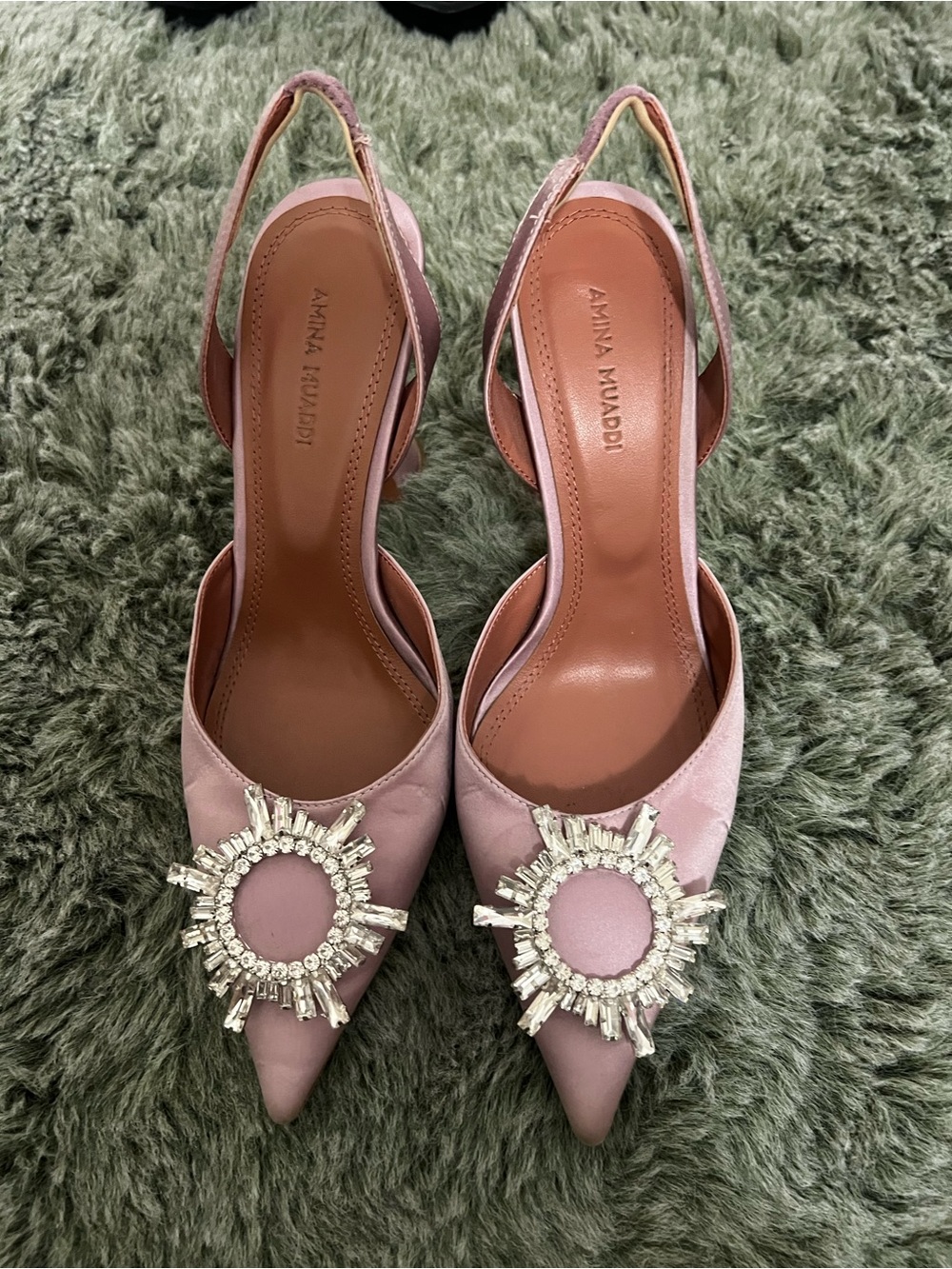 Amina Muaddi Begum pink satin slingback Size 40 US 9